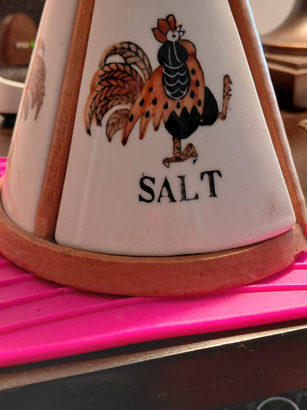 Ceramic Rooster Salt Shaker - White with Brown Accent